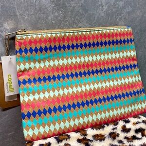 Capelli of New York Cork Clutch with Geometric Diamond Pattern NWT Zip Pouch